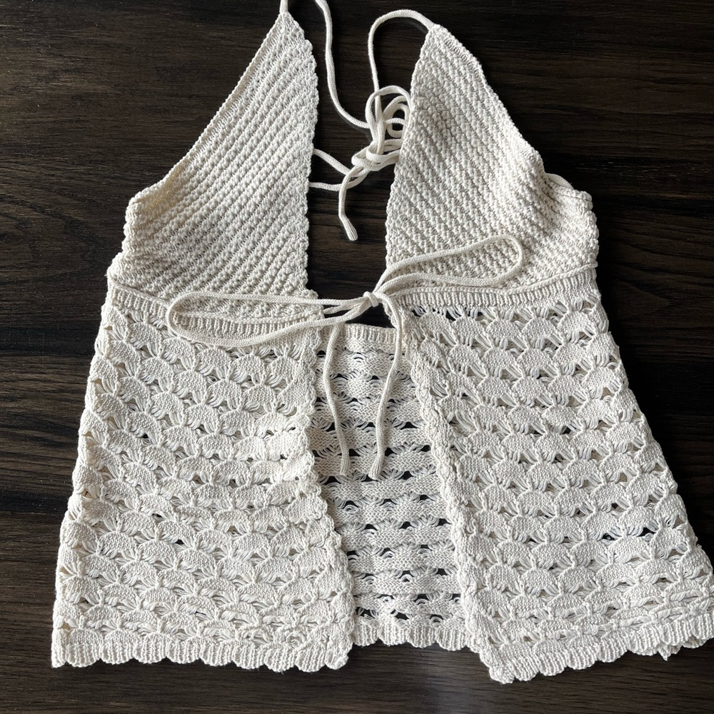 Cream Crochet Halter Swim Cover-Up Top